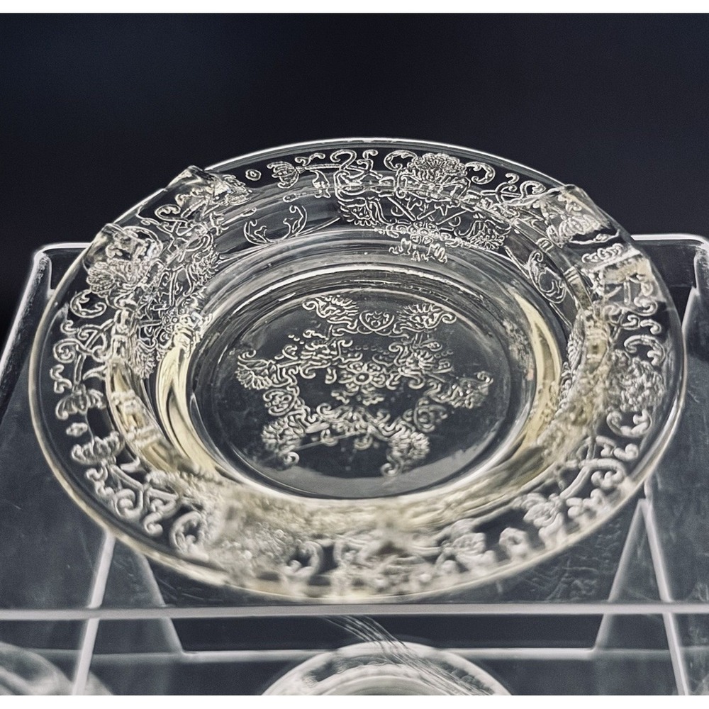 Vintage Florentine Poppy Yellow Etched Glass Trinket Dish Catch All Ashtray‎